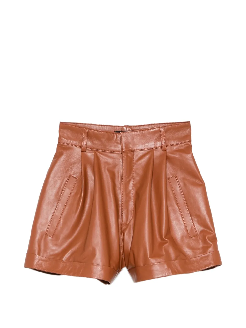 Manokhi Pleated Leather Shorts In Braun