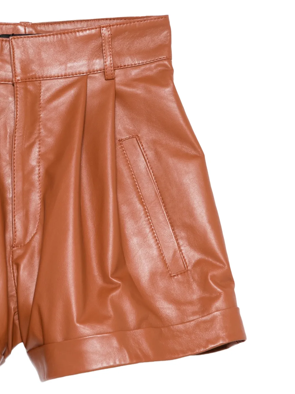 Manokhi Geplooide leren shorts Bruin