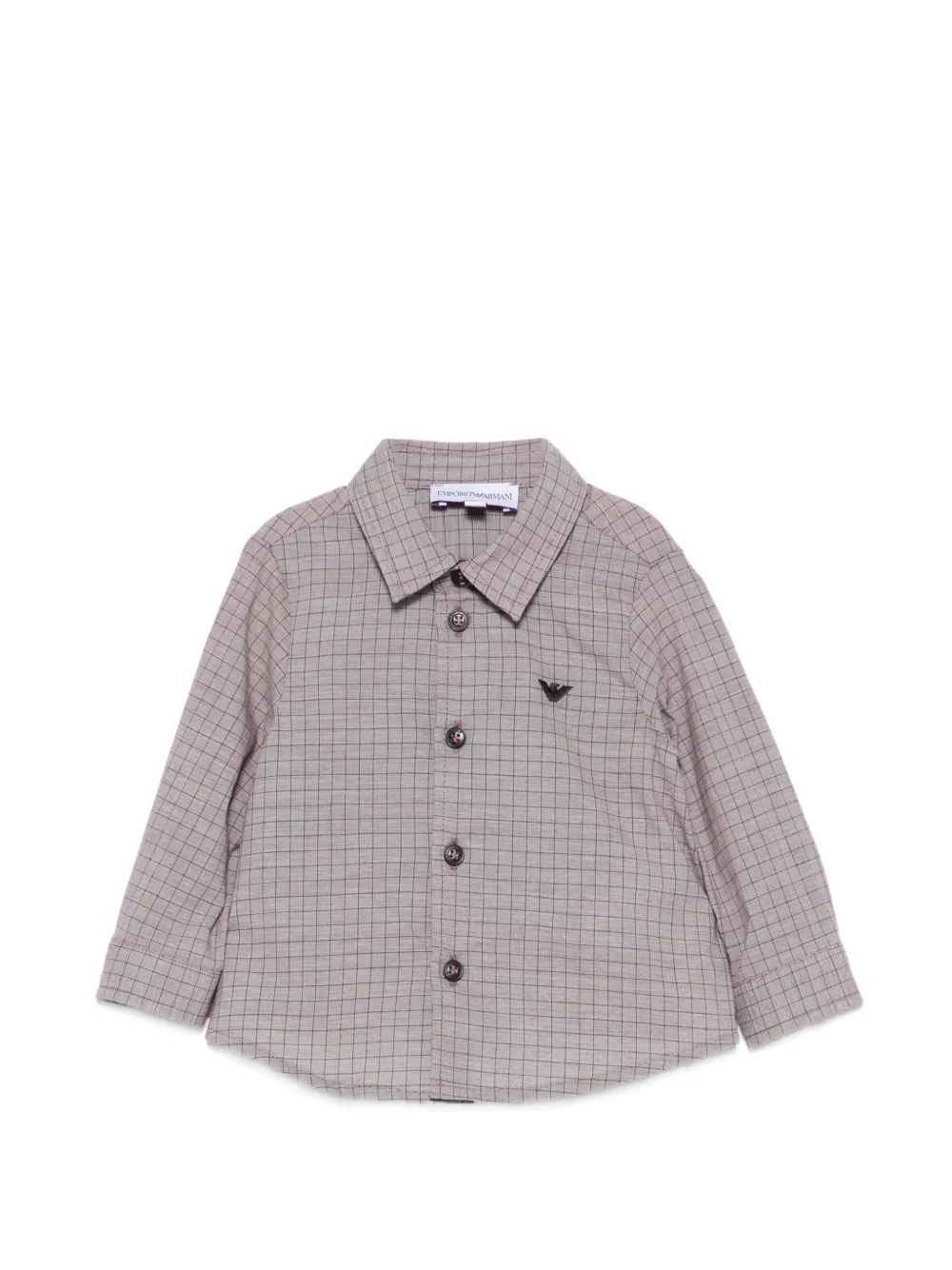Emporio Armani Kids check-pattern logo-patch shirt - Nude