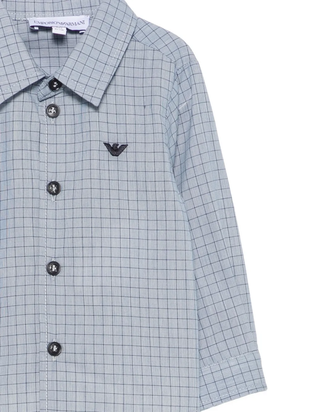 Emporio Armani Kids check-pattern logo-patch shirt Blauw