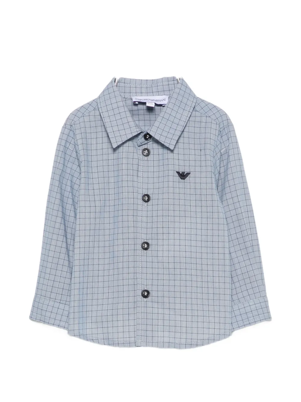 Emporio Armani Kids check-pattern logo-patch shirt - Blau