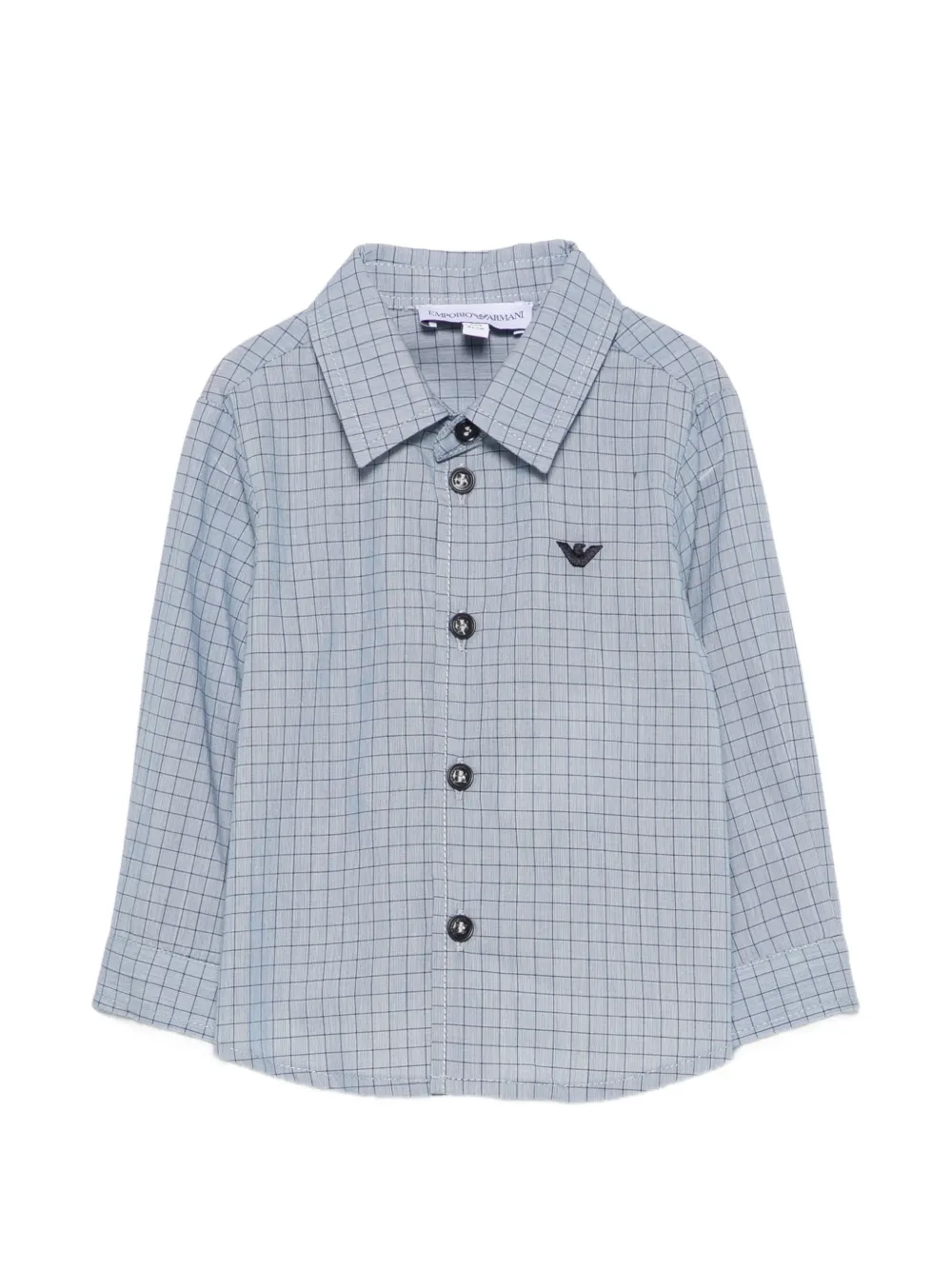 Emporio Armani Kids check-pattern logo-patch shirt - Blu