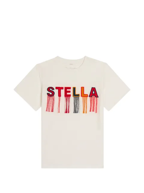 Stella McCartney Kids logo-appliqué fringed T-shirt