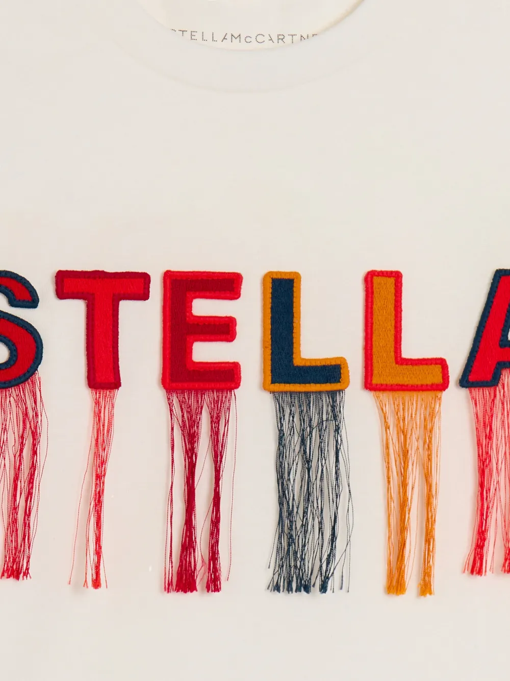 Stella McCartney Kids T-shirt met franje en logopatch Beige