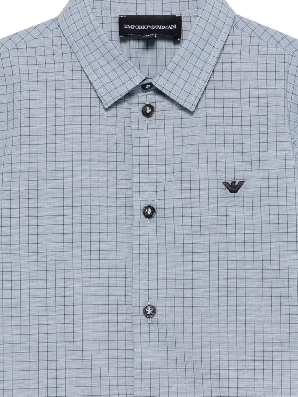 Emporio Armani Kids check-print logo-embroidered shirt Blauw