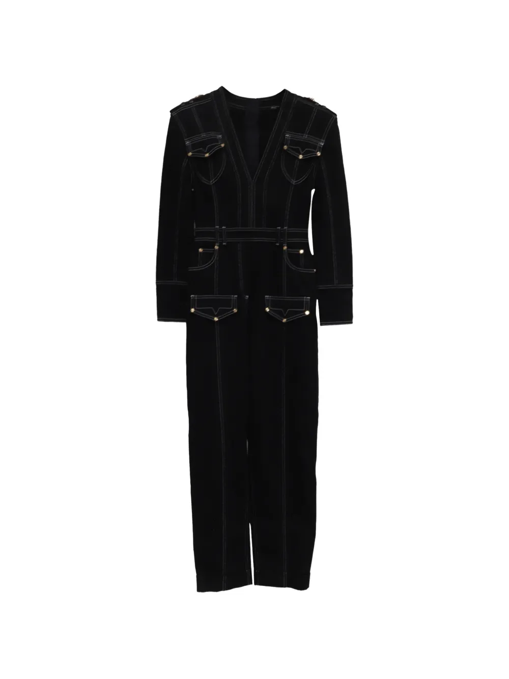 Balmain Pre-Owned Tuta intera denim con scollo a V - Nero