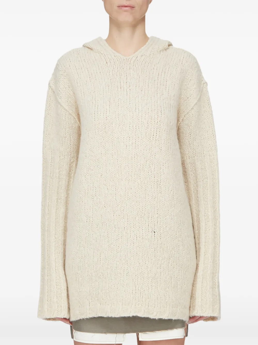 Rick Owens oversized chunky-knit hooded sweater - Bianco