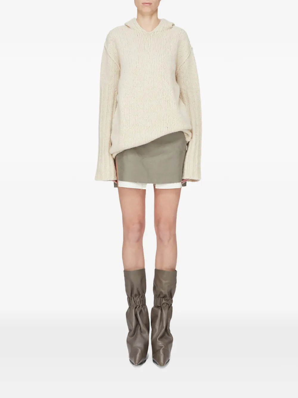 Rick Owens oversized chunky-knit hooded sweater Wit