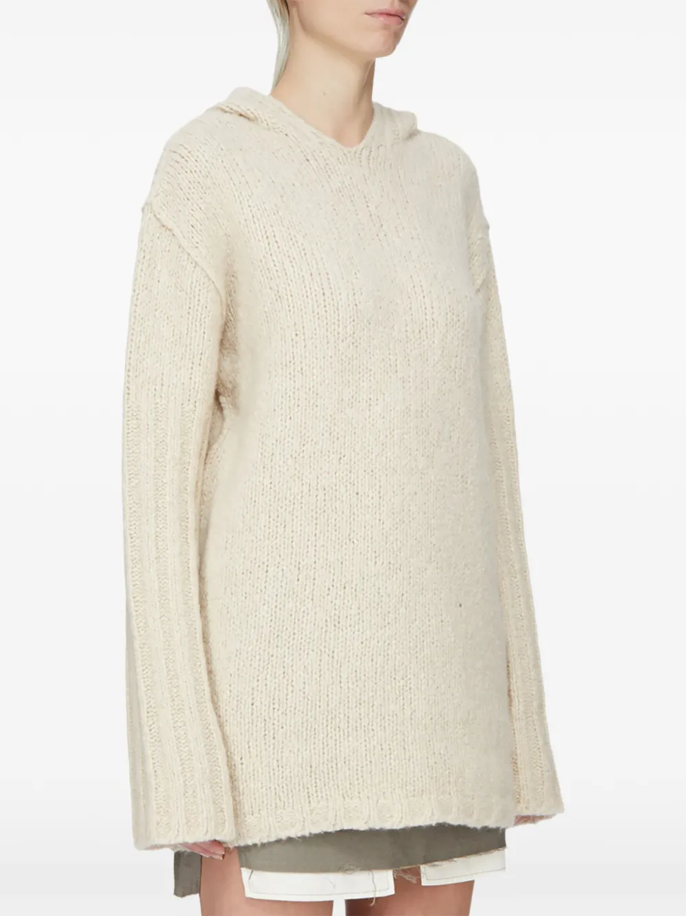 Rick Owens oversized chunky-knit hooded sweater Wit