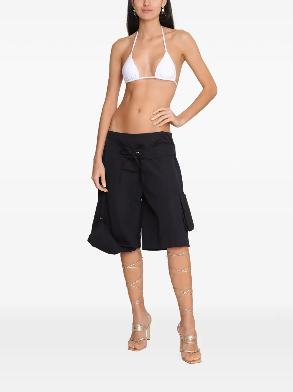 Amir Slama tie-fastening cargo shorts Zwart