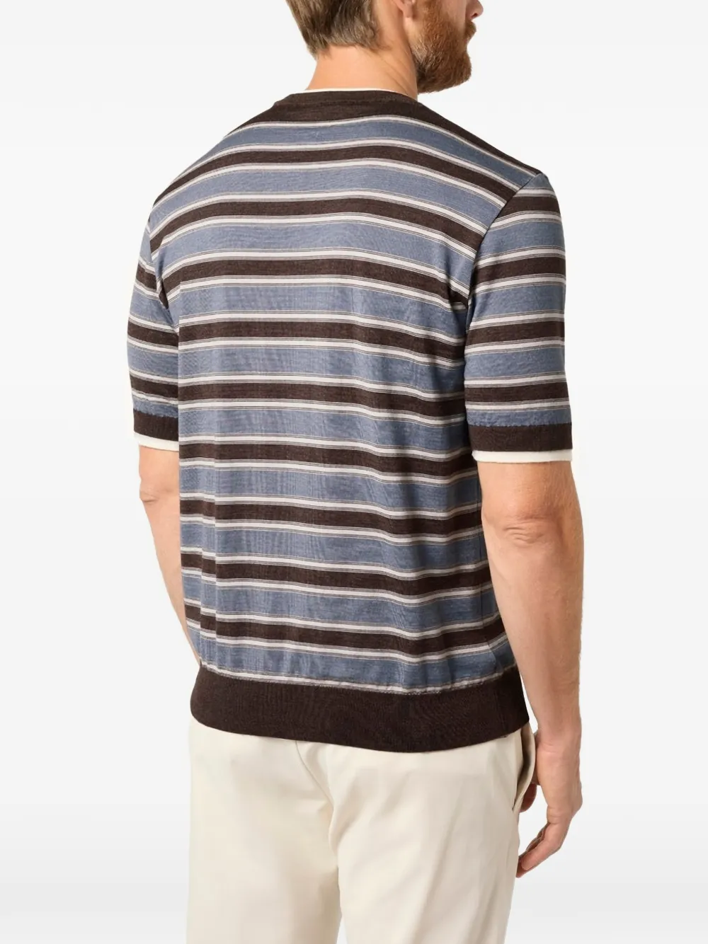Paul & Shark Gestreept gebreid T-shirt met dubbele kraag Blauw