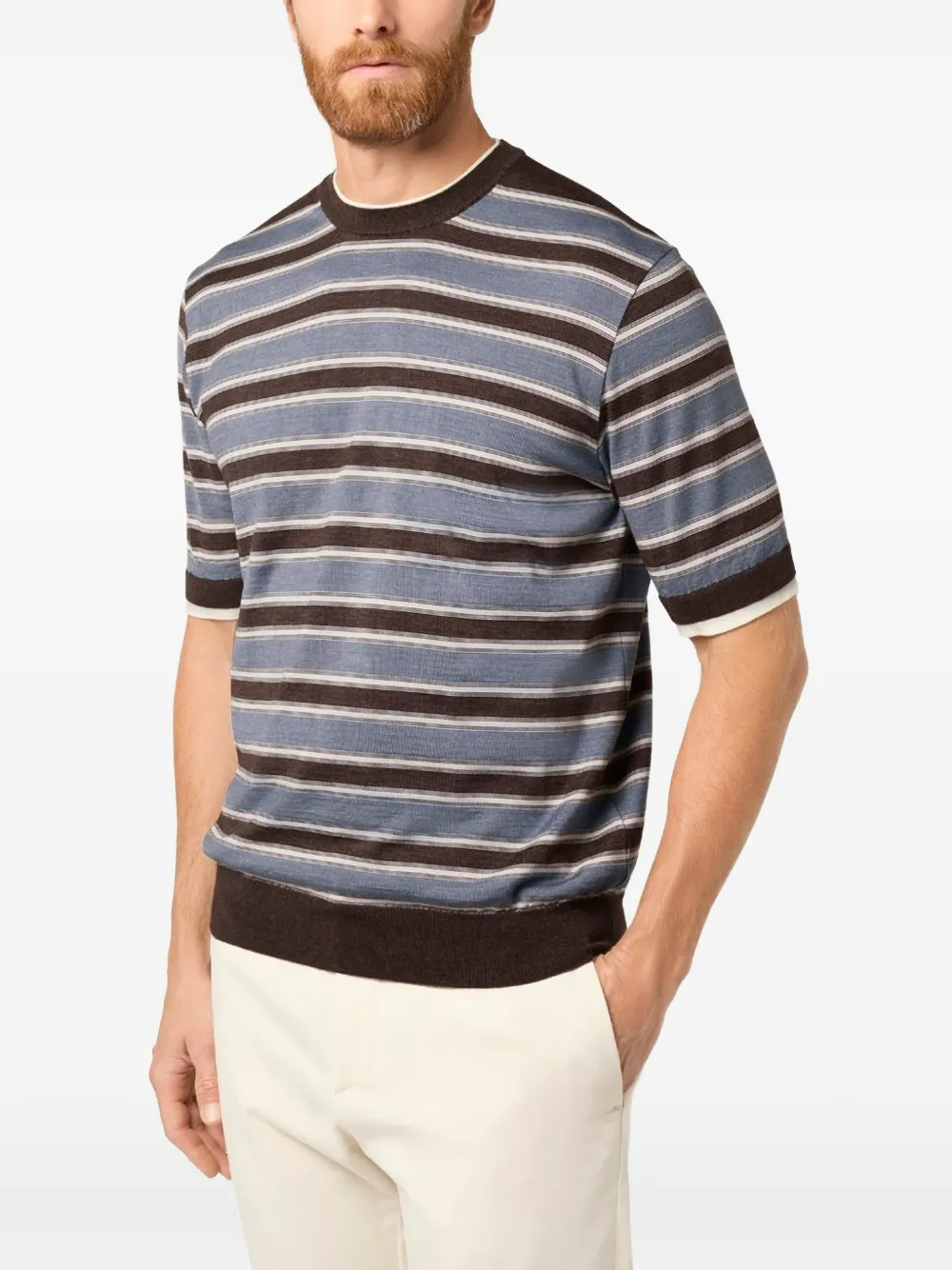 Paul & Shark Gestreept gebreid T-shirt met dubbele kraag Blauw