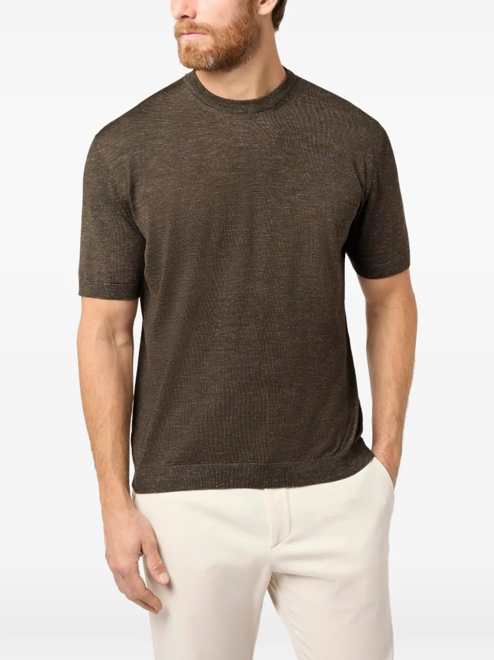 Paul & Shark Fijngebreid T-shirt Bruin