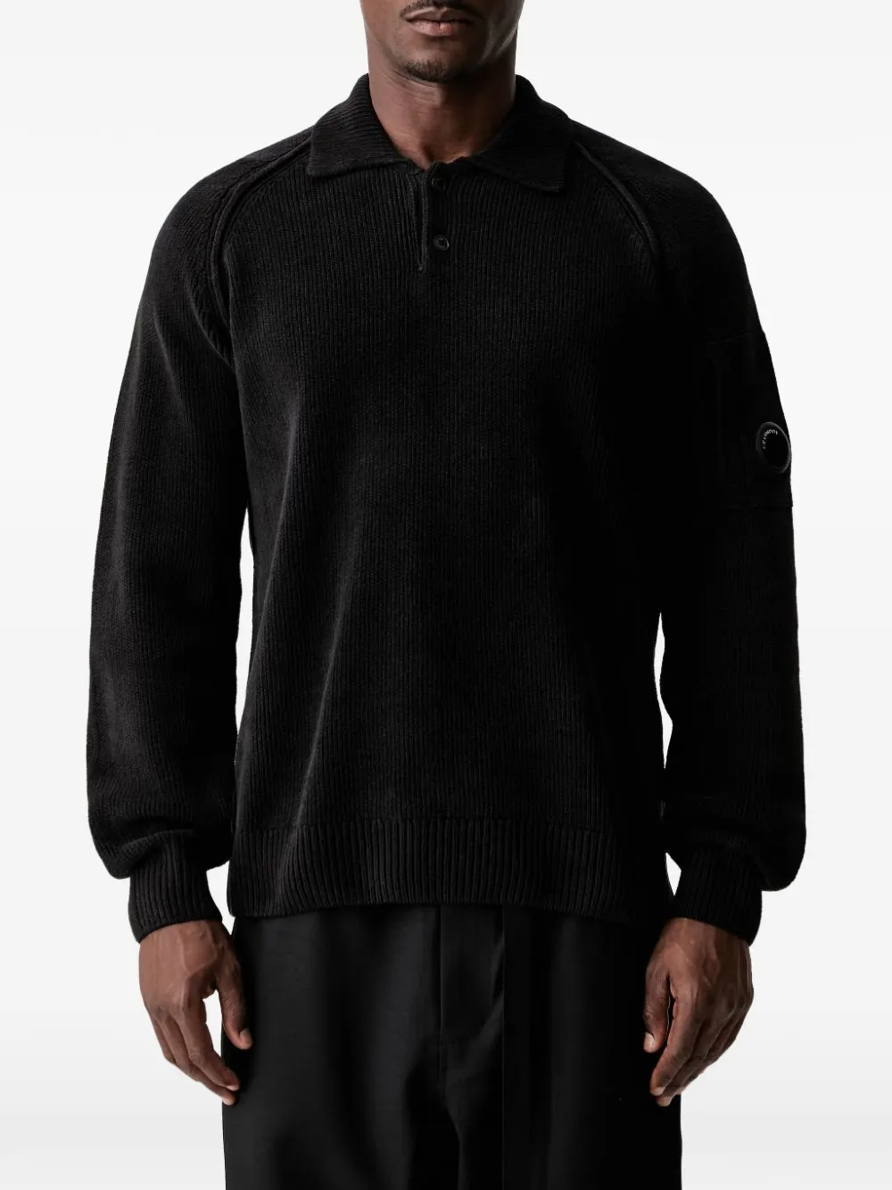 C.P. Company Lens-detail ribbed-knit polo shirt - Nero