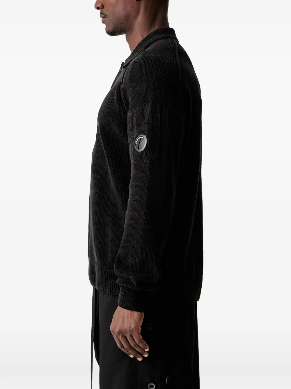 C.P. Company Lens-detail ribbed-knit polo shirt Zwart