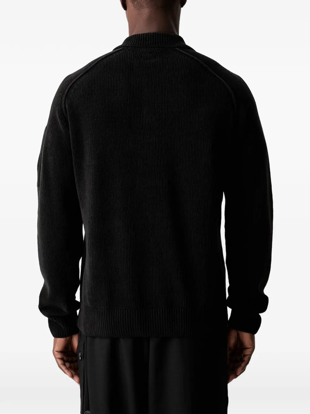 C.P. Company Lens-detail ribbed-knit polo shirt Zwart