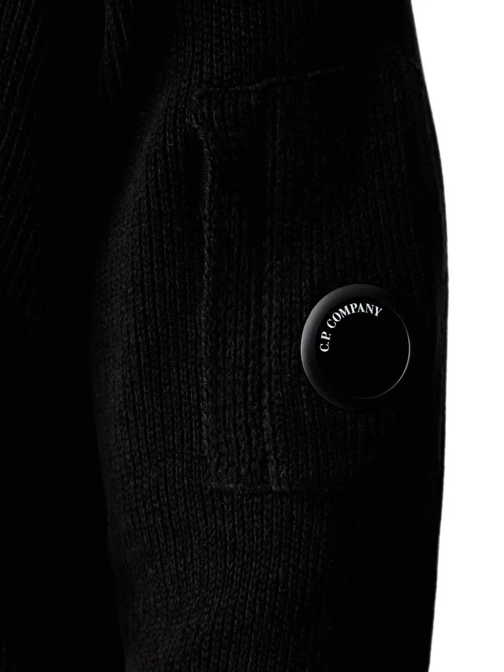 C.P. Company Lens-detail ribbed-knit polo shirt Zwart