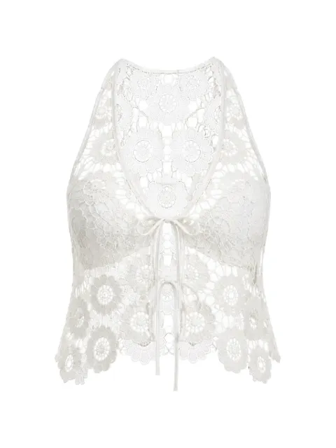 Seafolly floral-lace tie-front top
