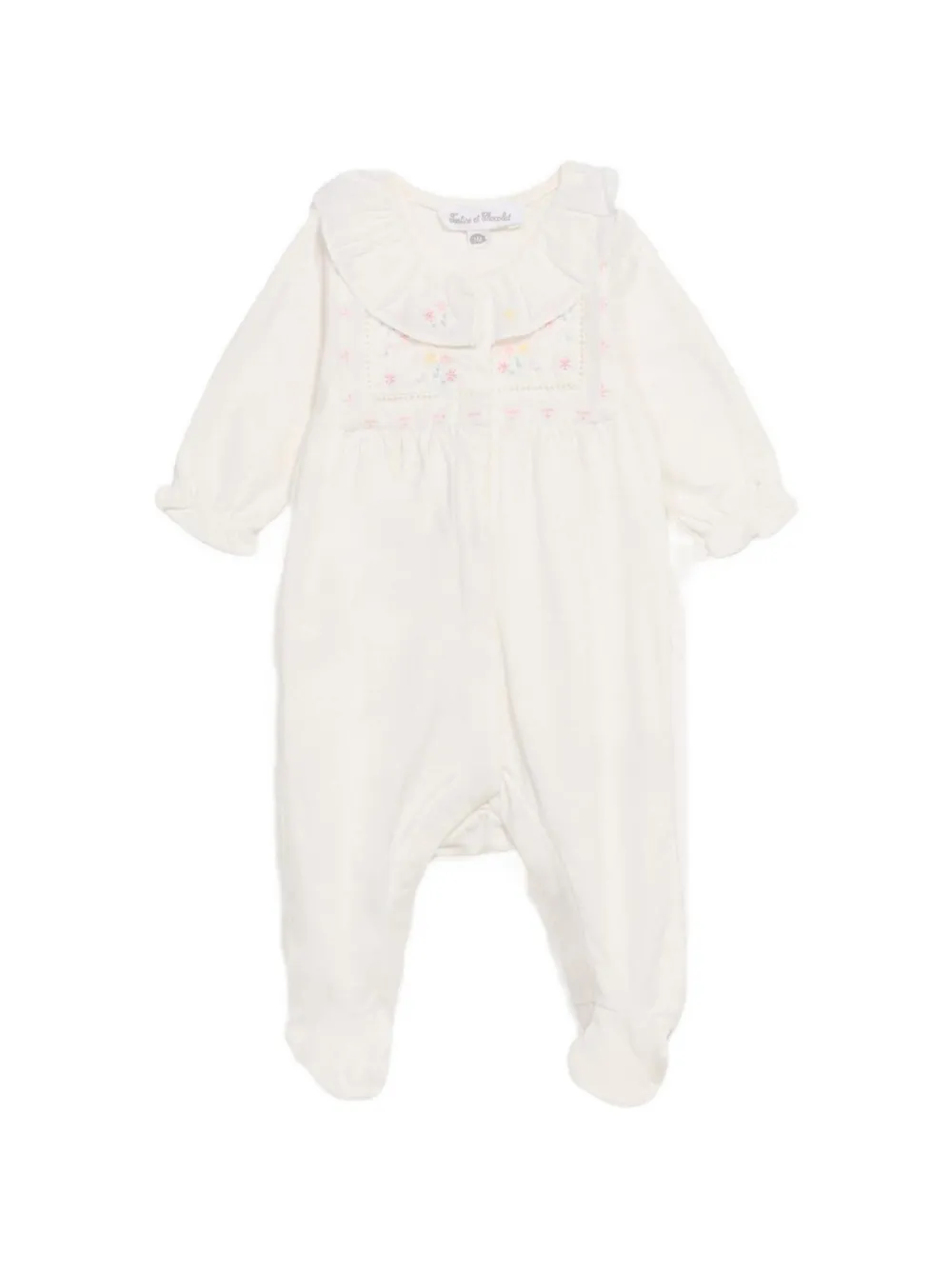 Tartine Et Chocolat floral-embroidered ruffled pajamas - Nude