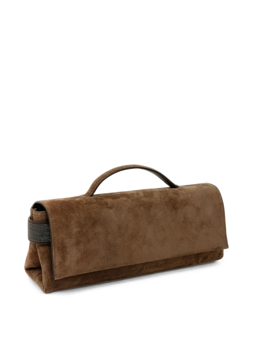 Brunello Cucinelli Suède clutch met kralen Bruin