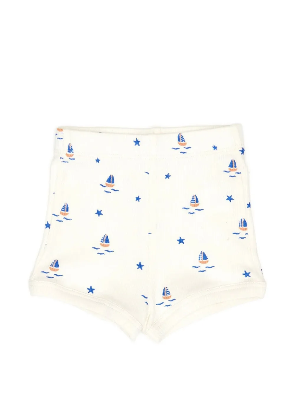 Tun Tun Babies' Boat-print Ribbed Shorts In Neutrals