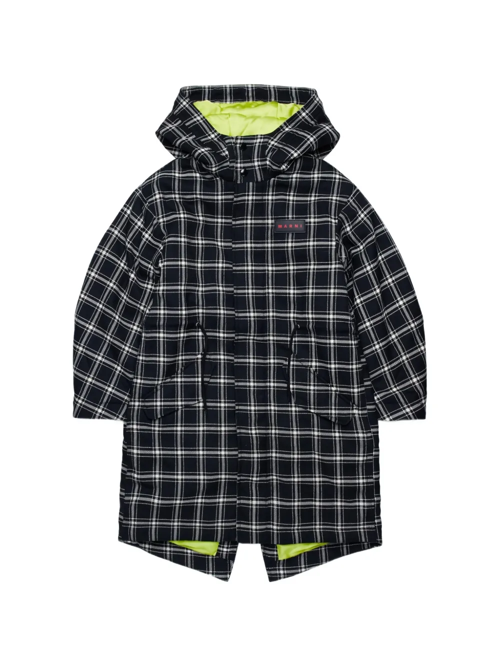 Marni Kids check-print hooded coat - Black