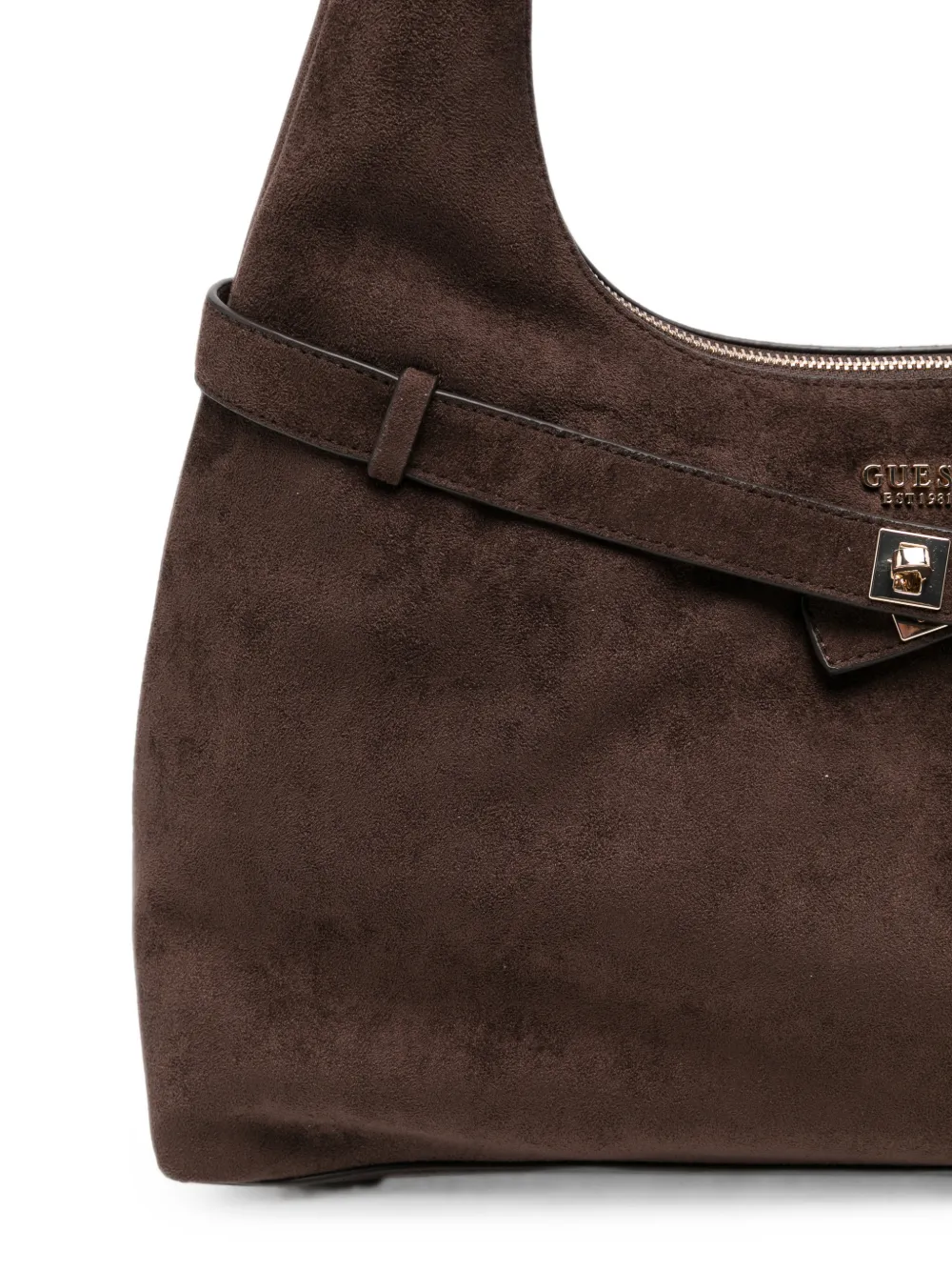 GUESS USA Schoudertas met gespdetail en suède afwerking Bruin