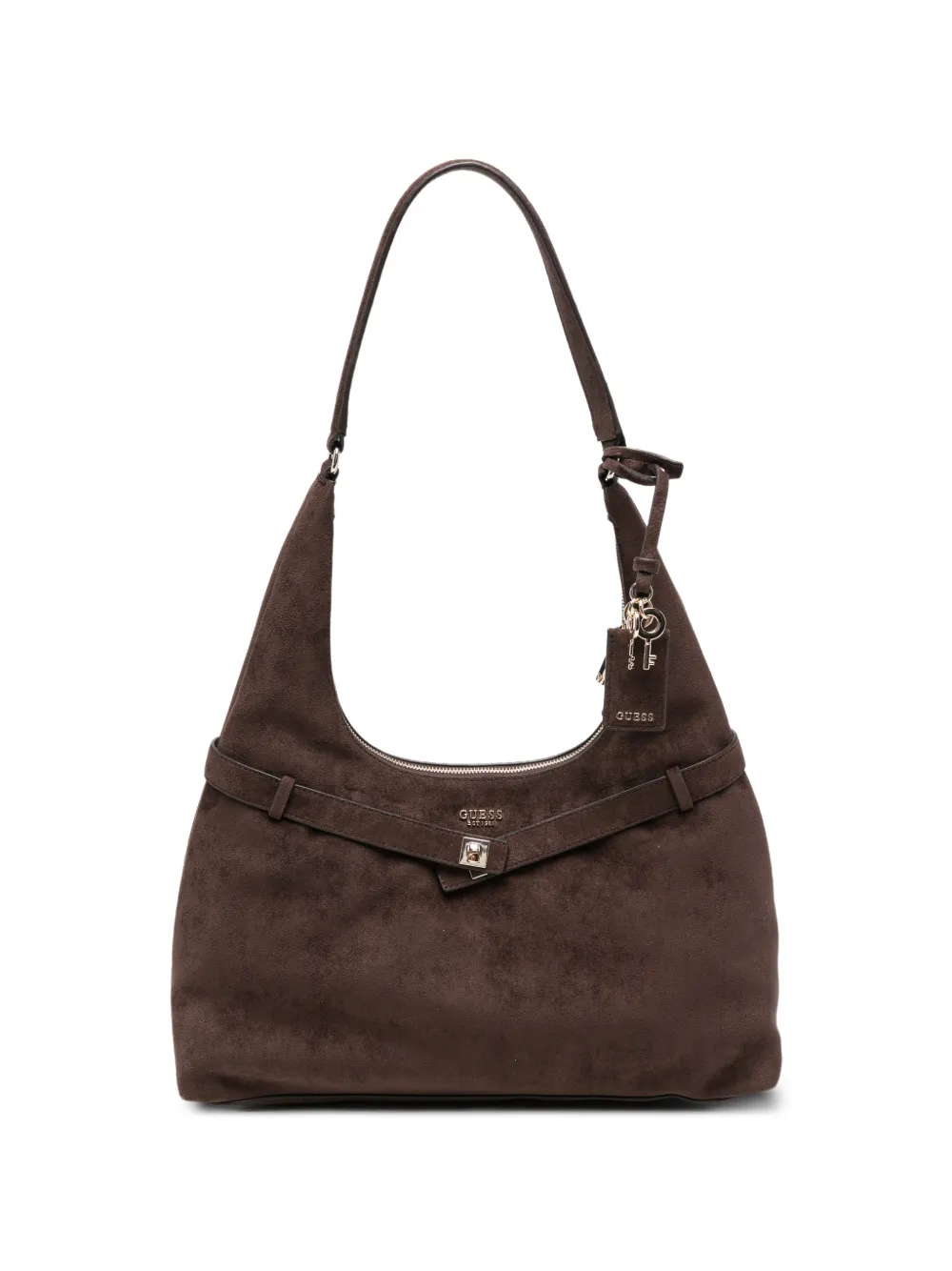 GUESS USA suede-finish buckle-detail shoulder bag - Marrone