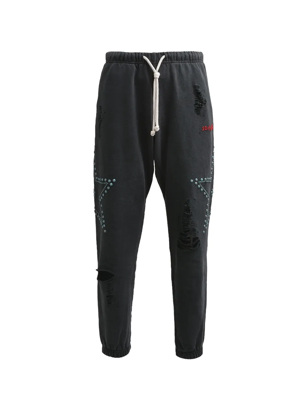 SATOSHI NAKAMOTO distressed star-studded track pants - Nero