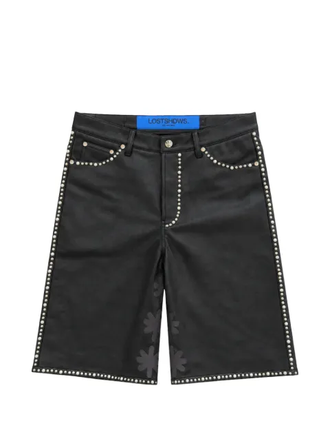 LOSTSHDWS embellished sun logo faux-leather shorts