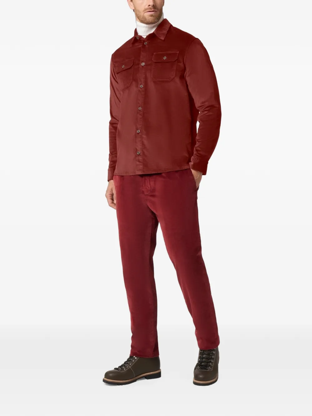 Paul & Shark Overhemd met ribfluwelen textuur en lange mouwen Rood