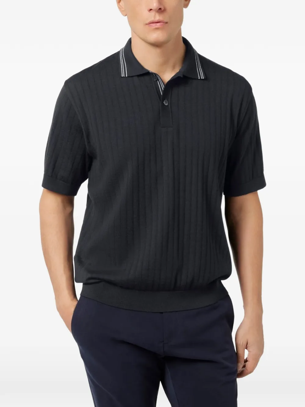 Paul & Shark Geribbeld poloshirt met gestreept detail Blauw