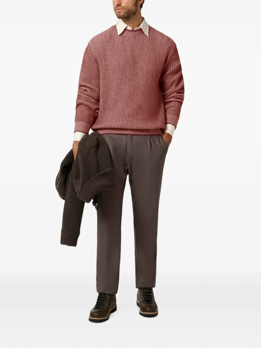 Paul & Shark ribbed-knit crew-neck sweater Rood