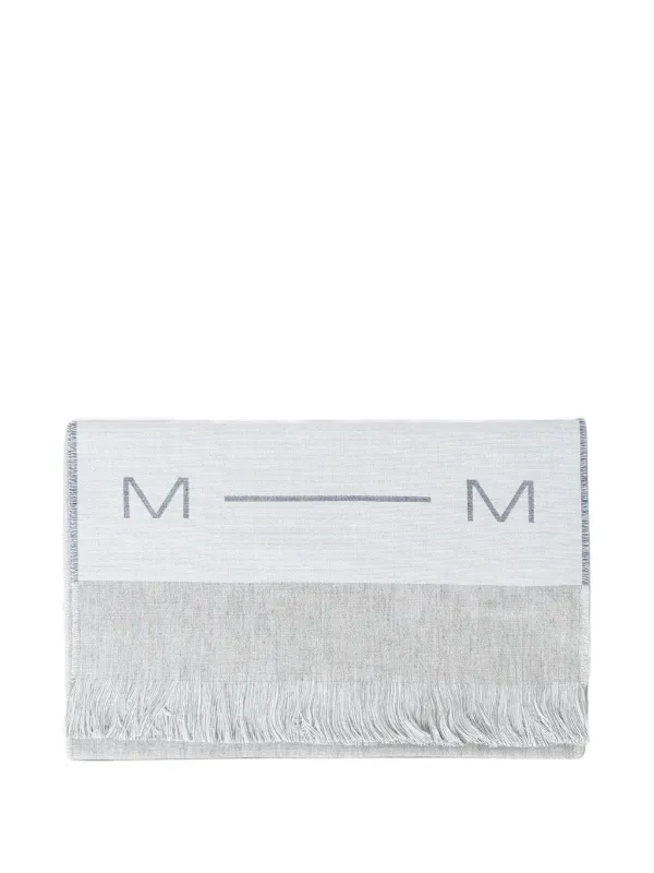 Max Mara Logo-intarsia Fringed Scarf in Grey