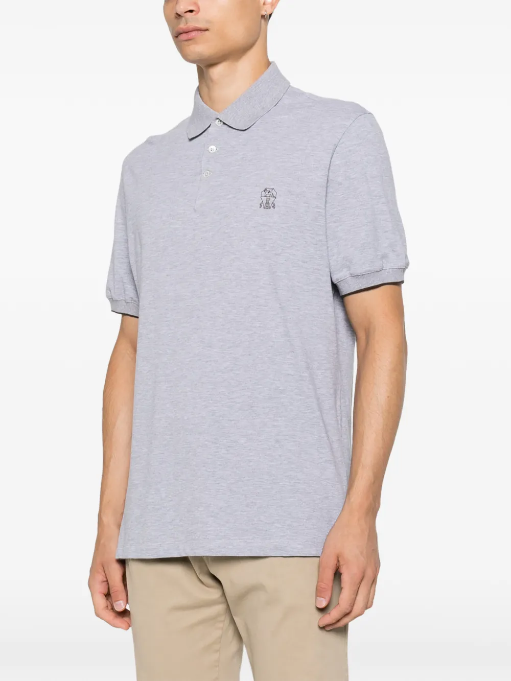 Brunello Cucinelli Piqué poloshirt met geborduurd logo Grijs