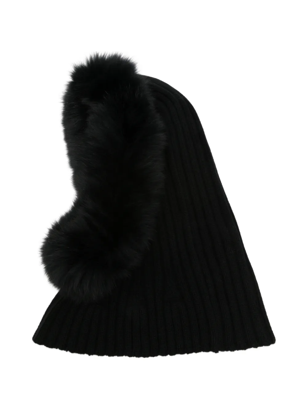 Yves Salomon fur-trim ribbed balaclava - Noir Yves Salomon fur-trim ribbed balaclava - Noir