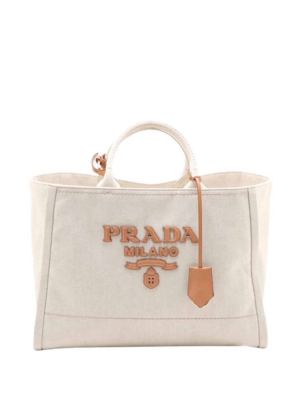 Prada Pre-Owned Borsa tote grande in lino e pelle di vitello con logo 2000-2013 - Toni neutri