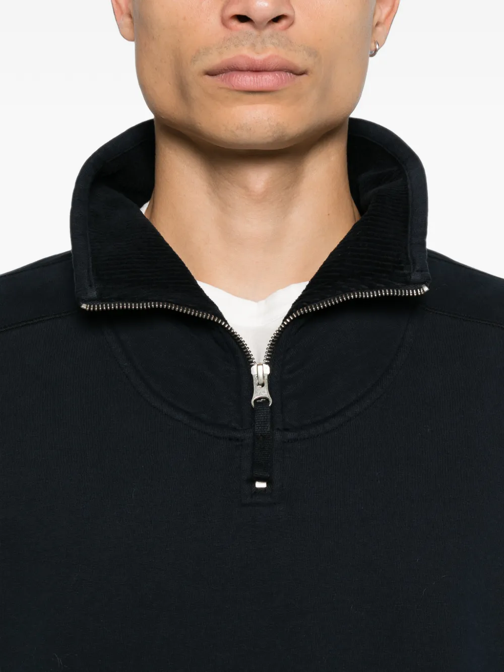Stone Island Felpa trui met logopatch en kwartrits Zwart