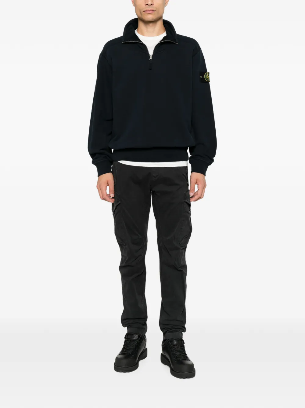 Stone Island Felpa trui met logopatch en kwartrits Zwart