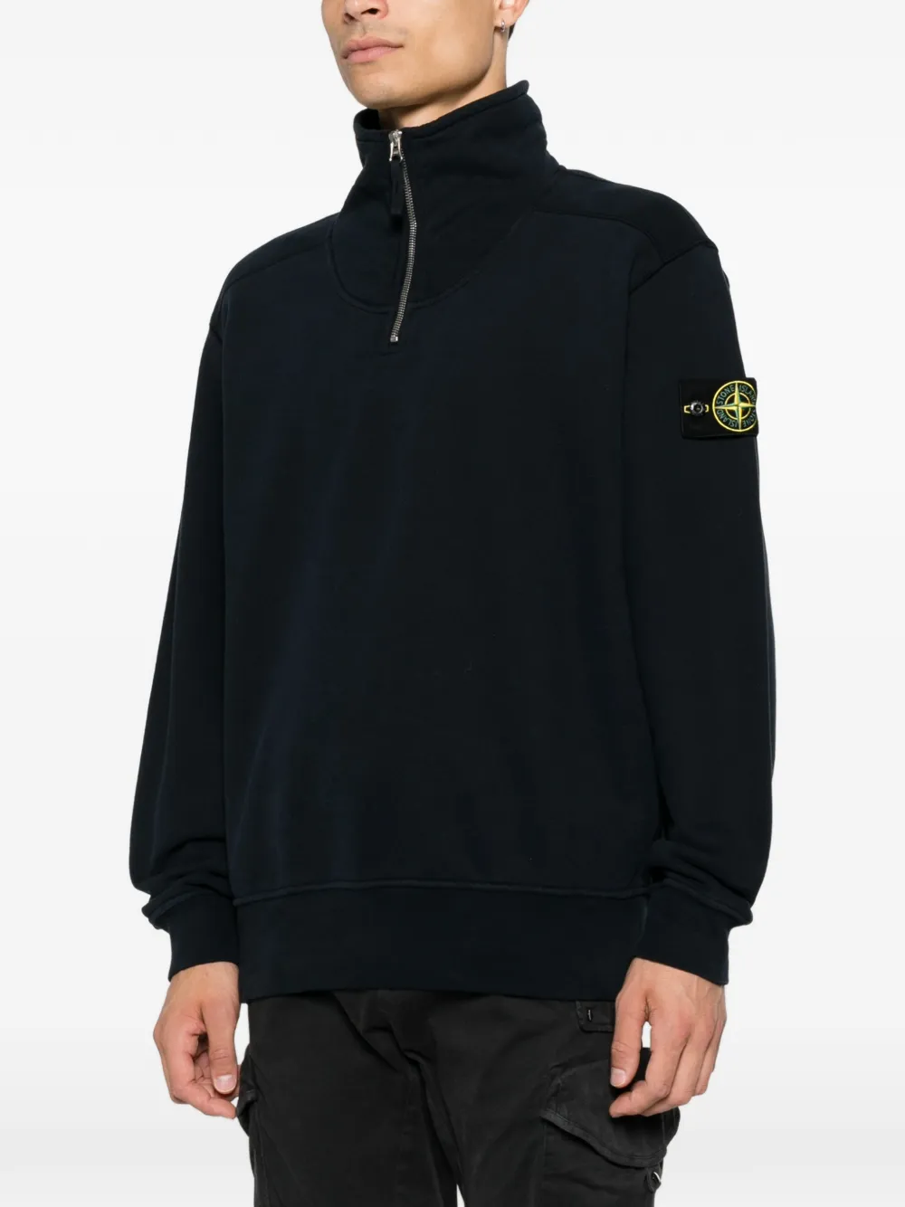 Stone Island Felpa trui met logopatch en kwartrits Zwart