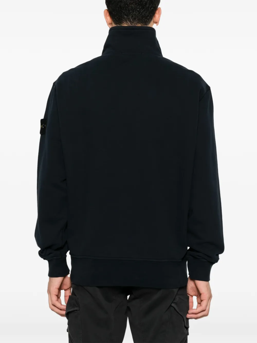 Stone Island Felpa trui met logopatch en kwartrits Zwart