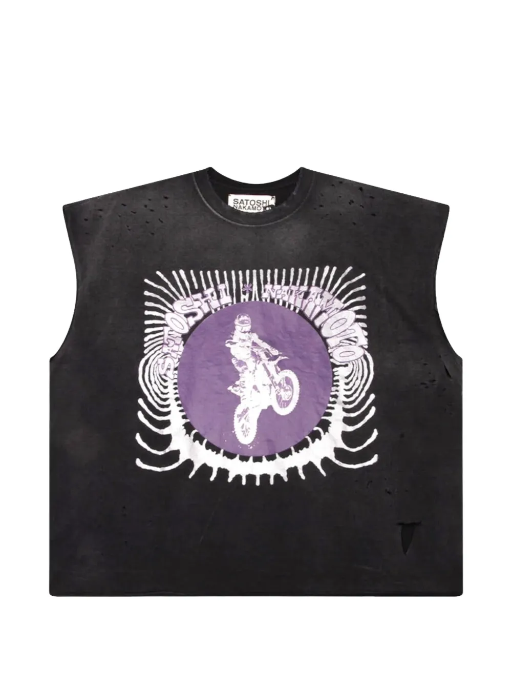 SATOSHI NAKAMOTO distressed logo-print vest