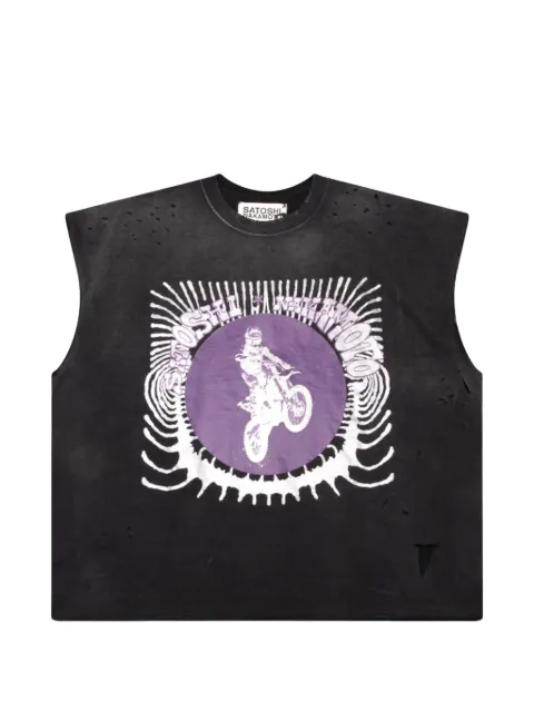 SATOSHI NAKAMOTO distressed logo-print vest