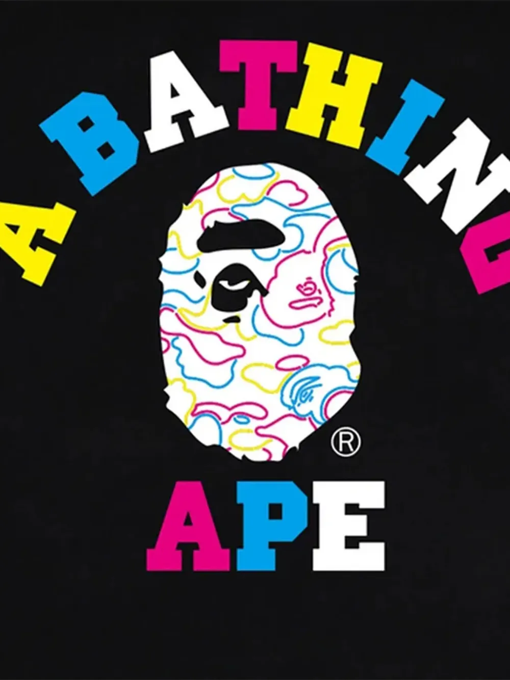 A BATHING APE Neon Camo College Logo T-shirt Zwart