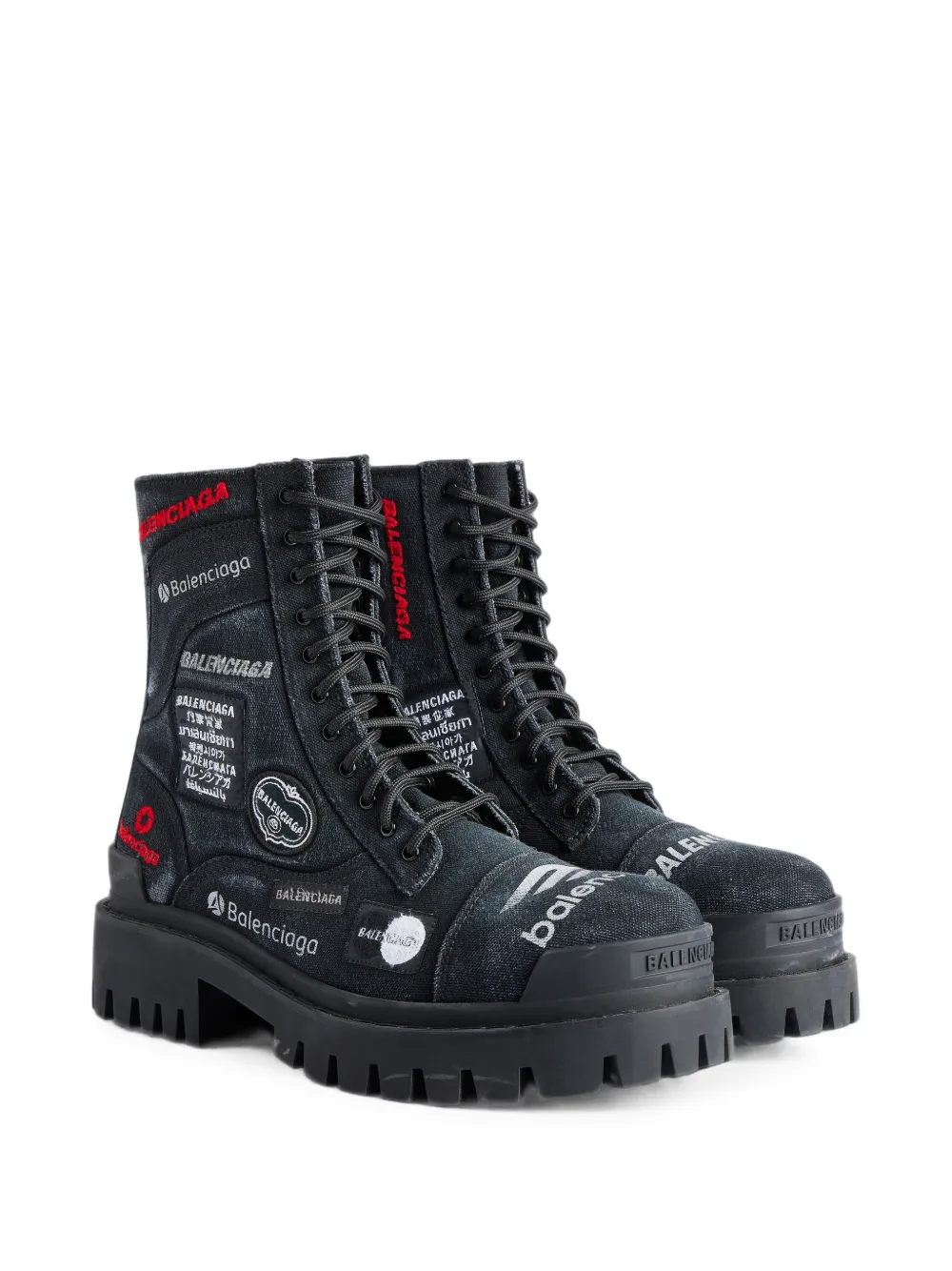 Balenciaga Strike embroidered-patch canvas boots Zwart