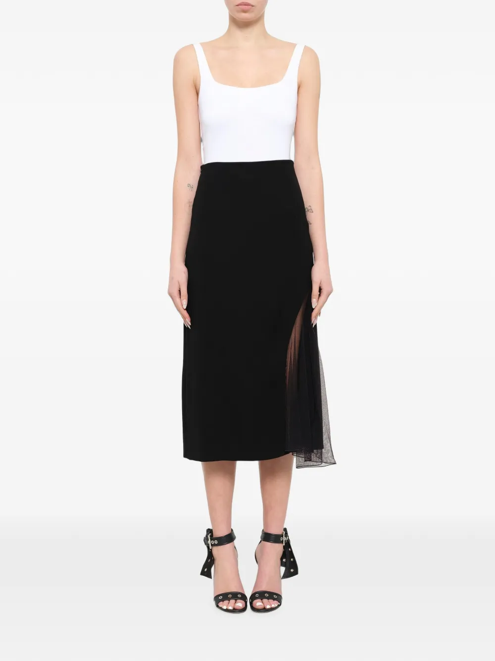 Lanvin Midi-rok met doorzichtige vlakken Zwart