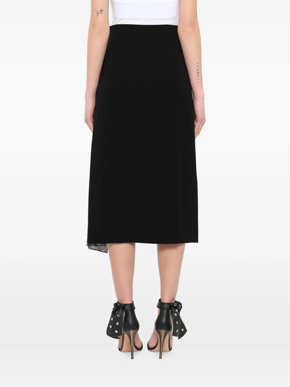 Lanvin Midi-rok met doorzichtige vlakken Zwart