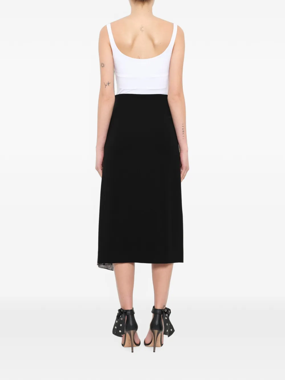 Lanvin Midi-rok met doorzichtige vlakken Zwart