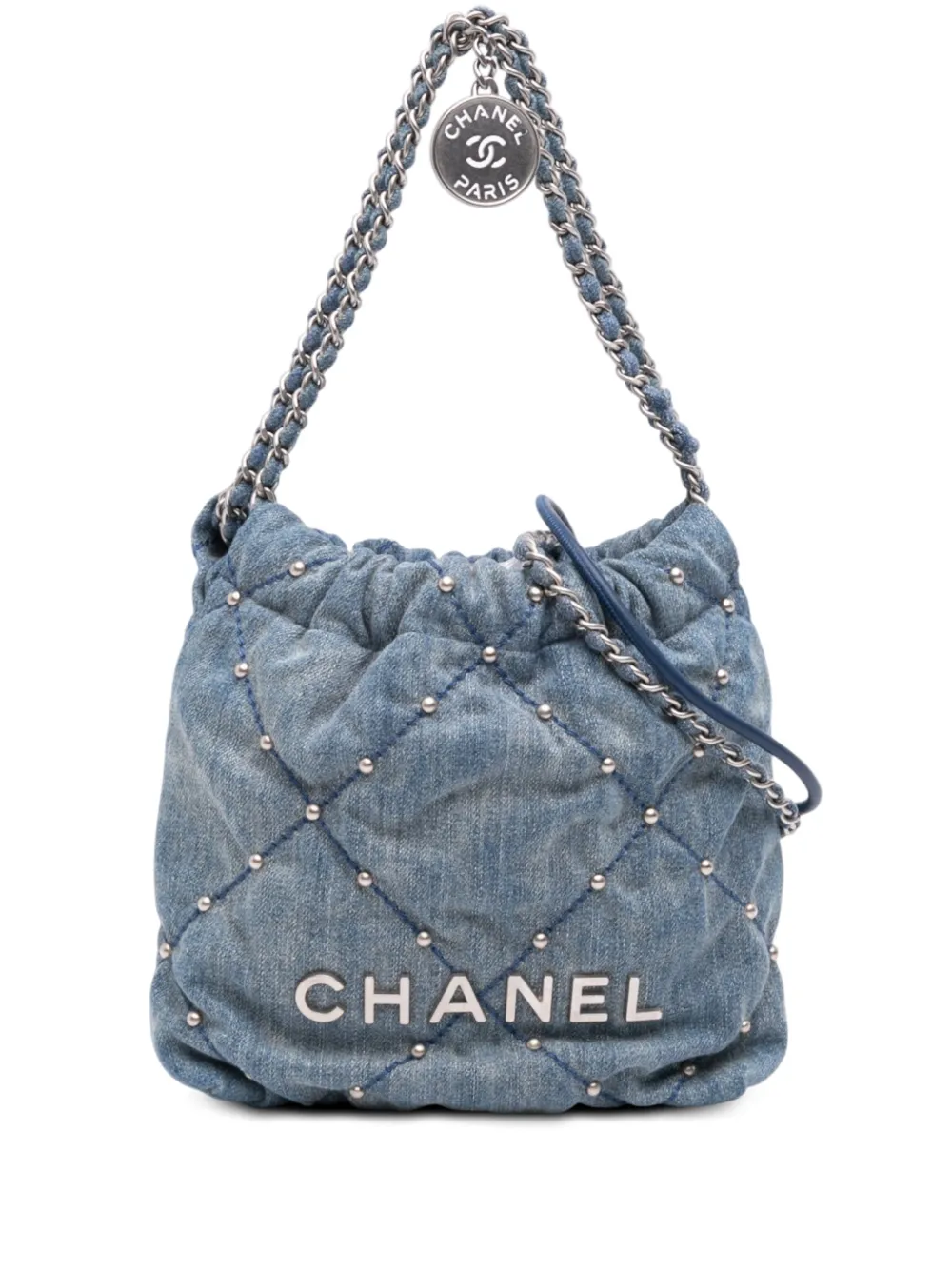 CHANEL Pre-Owned 2021-2026 Mini Denim Studded 22 Handbag satchel - Blu