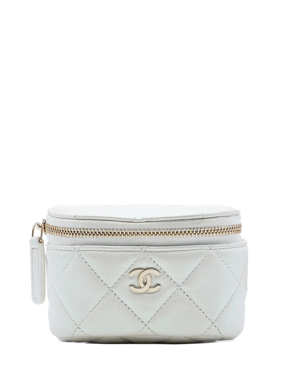 CHANEL Pre-Owned 2021 CC Quilted Lambskin Arm Coin Purse pouch in White
